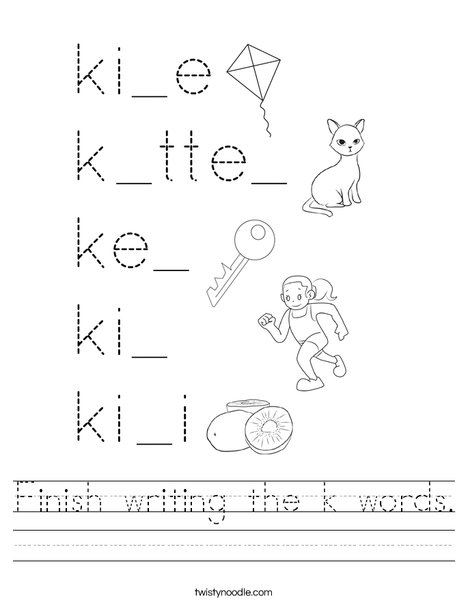 Finish writing the k words. Worksheet