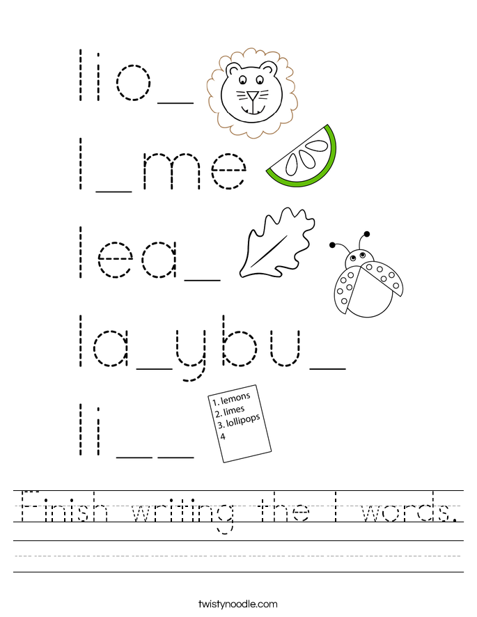 Finish writing the l words. Worksheet