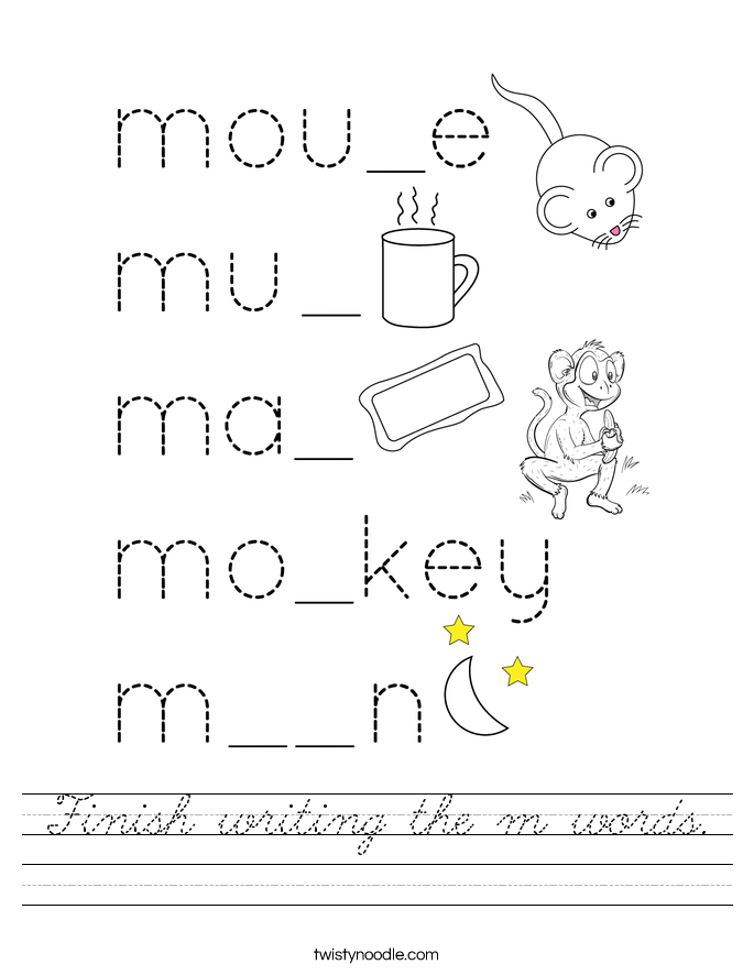 Finish writing the m words. Worksheet