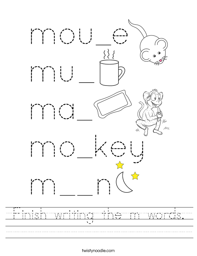 Finish writing the m words. Worksheet