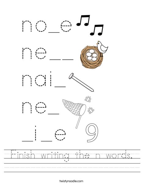 Finish writing the n words. Worksheet