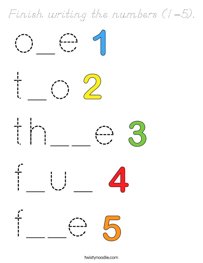 Finish writing the numbers (1-5). Coloring Page