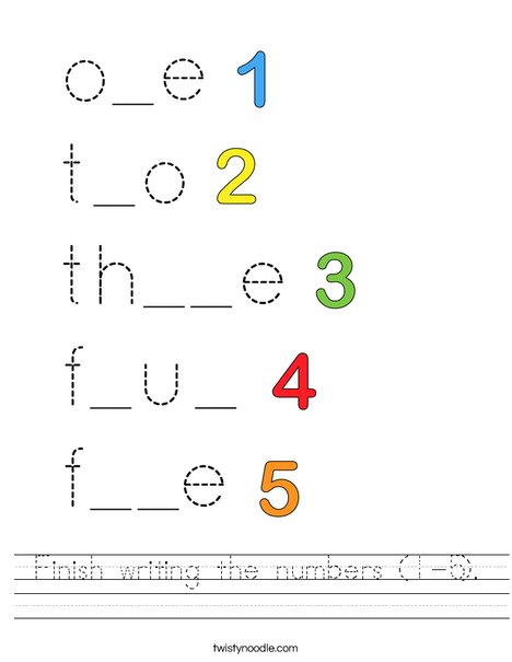 Finish writing the numbers (1-5). Worksheet