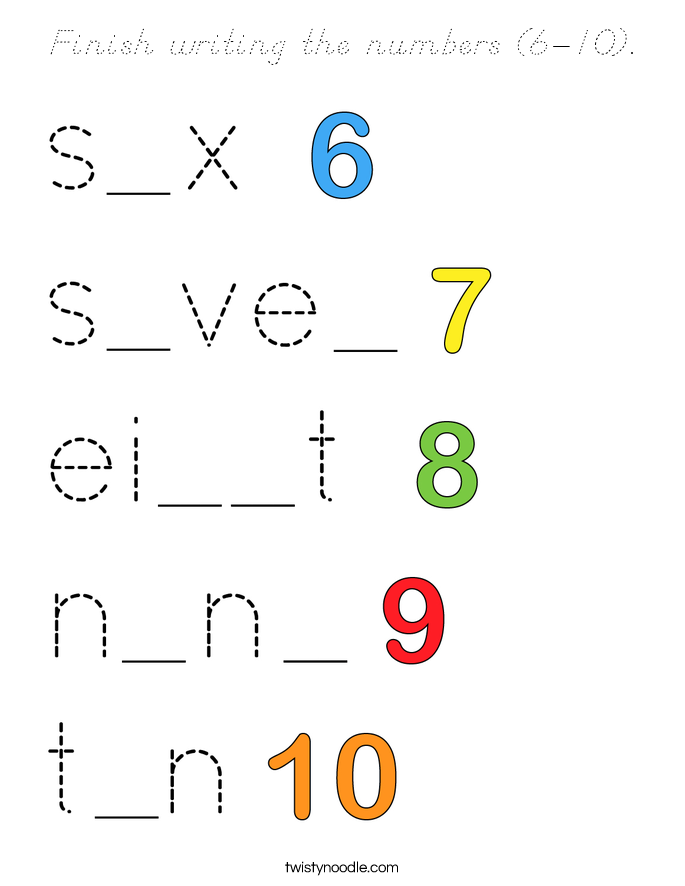 Finish writing the numbers (6-10). Coloring Page