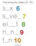 Finish writing the numbers (6-10) Coloring Page