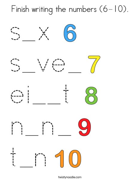 Finish writing the numbers (6-10). Coloring Page