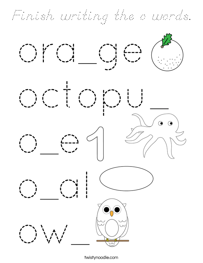 Finish writing the o words. Coloring Page