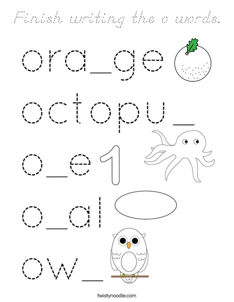 Finish writing the o words. Coloring Page