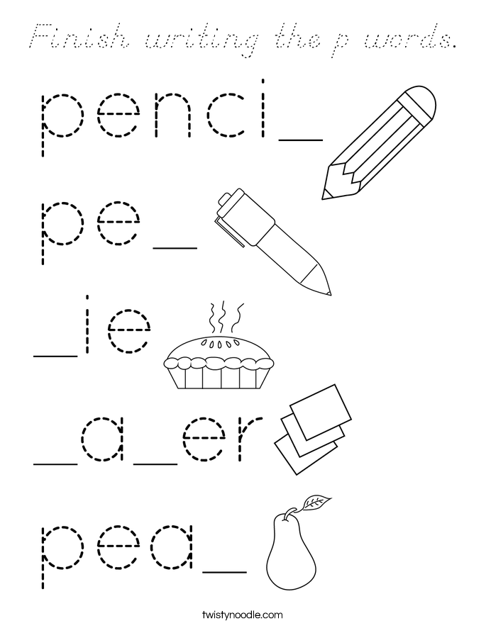 Finish writing the p words. Coloring Page