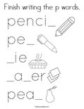 Finish writing the p words. Coloring Page