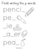 Finish writing the p words Coloring Page