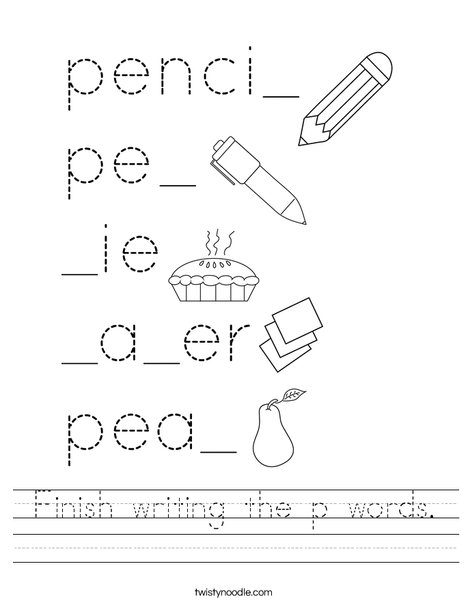 Finish writing the p words. Worksheet