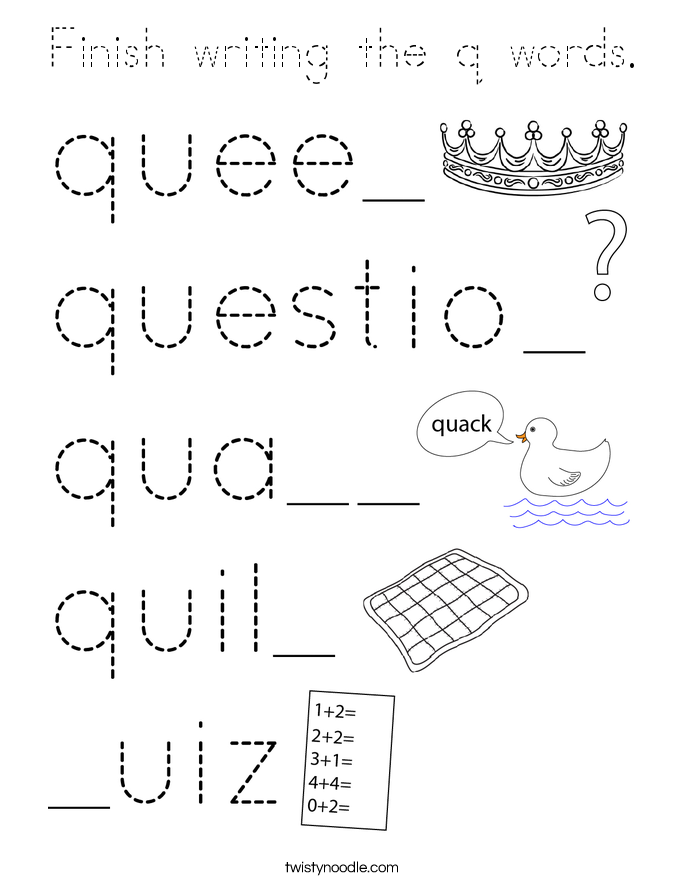 Finish writing the q words. Coloring Page