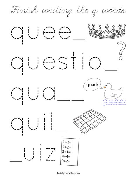 Finish writing the q words. Coloring Page