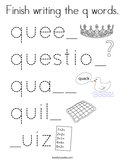 Finish writing the q words Coloring Page