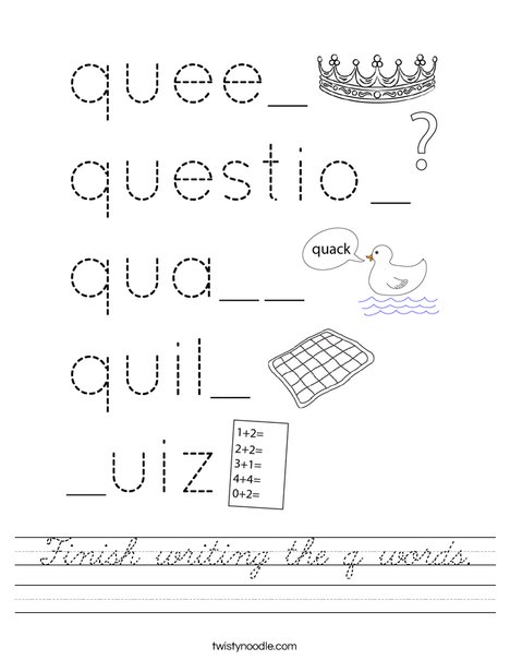 Finish writing the q words. Worksheet