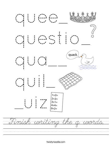 Finish writing the q words. Worksheet