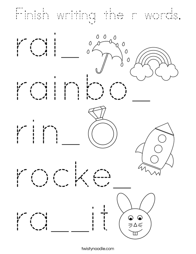 Finish writing the r words. Coloring Page