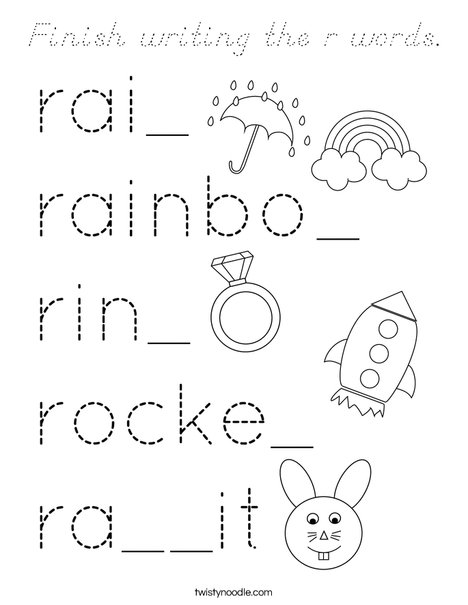 Finish writing the r words. Coloring Page