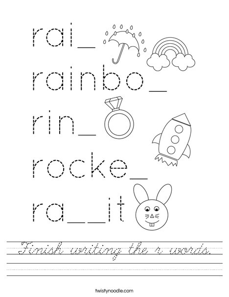 Finish writing the r words. Worksheet