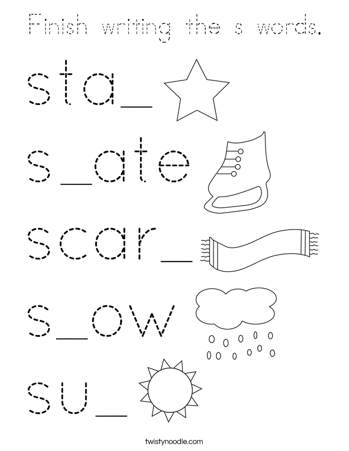 Finish writing the s words. Coloring Page