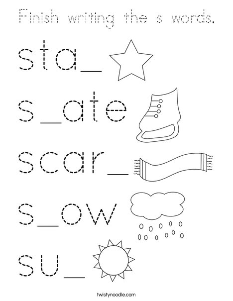 Finish writing the s words. Coloring Page