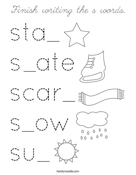 Finish writing the s words. Coloring Page