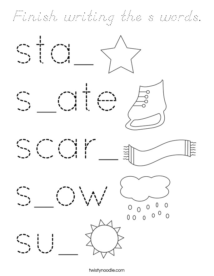 Finish writing the s words. Coloring Page