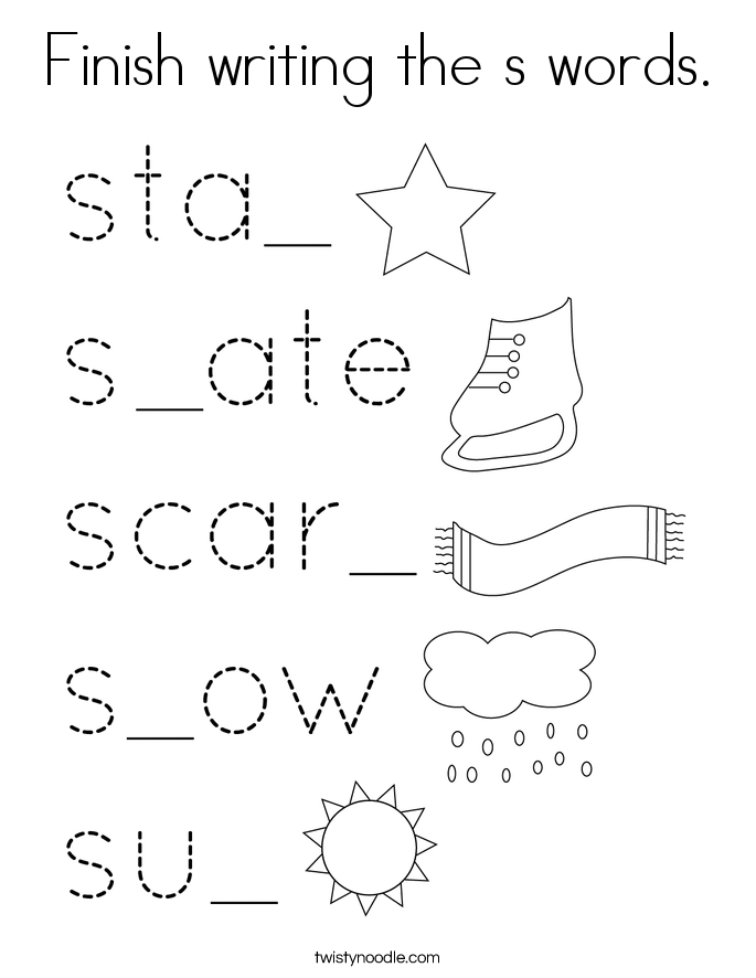 Finish writing the s words. Coloring Page
