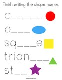 Finish writing the shape names Coloring Page