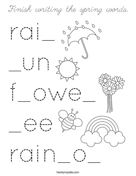 Finish writing the spring words. Coloring Page