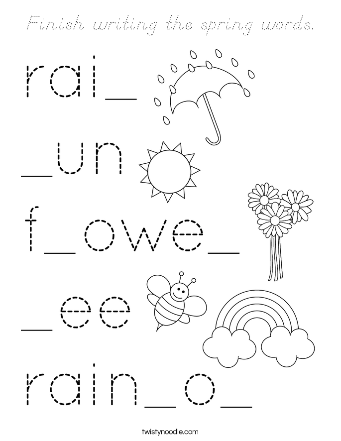 Finish writing the spring words. Coloring Page