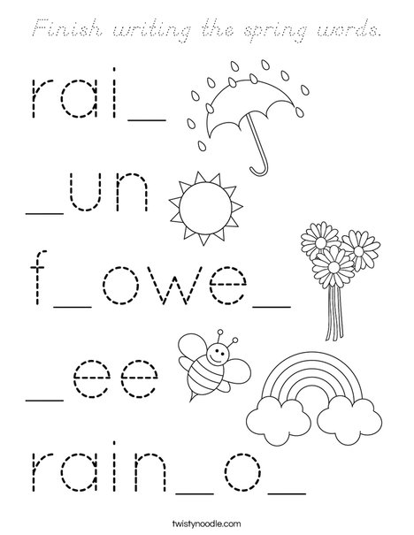 Finish writing the spring words. Coloring Page