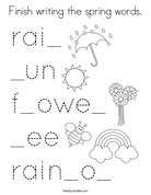 Finish writing the spring words. Coloring Page