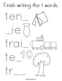 Finish writing the t words Coloring Page