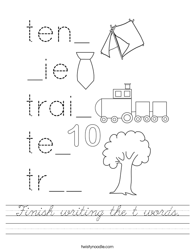 Finish writing the t words. Worksheet