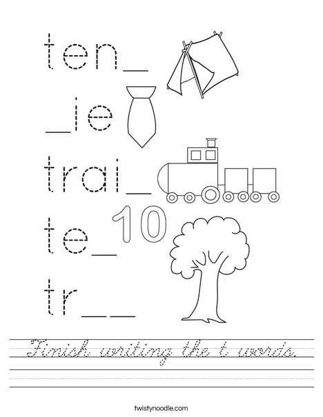 Finish writing the t words. Worksheet