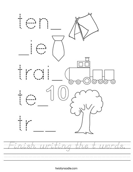 Finish writing the t words. Worksheet