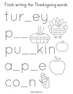 Finish writing the Thanksgiving words Coloring Page
