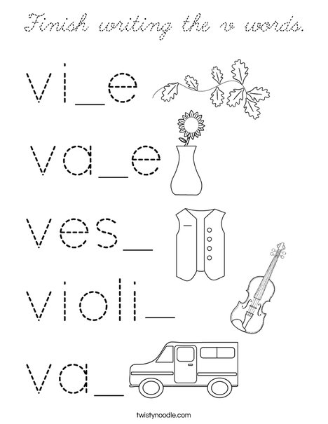 Finish writing the v words. Coloring Page