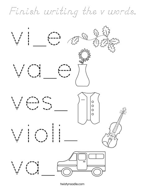 Finish writing the v words. Coloring Page