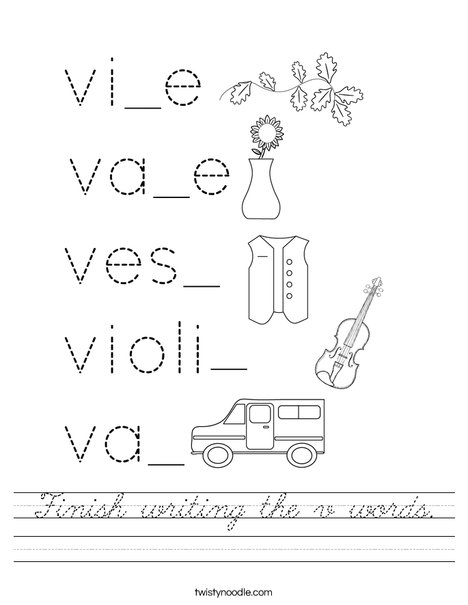 Finish writing the v words. Worksheet
