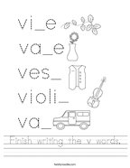 Finish writing the v words Handwriting Sheet