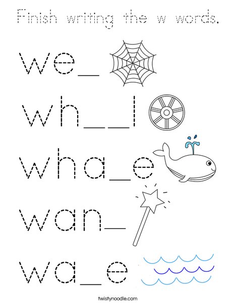 Finish writing the w words. Coloring Page
