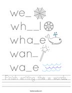 Finish writing the w words Handwriting Sheet
