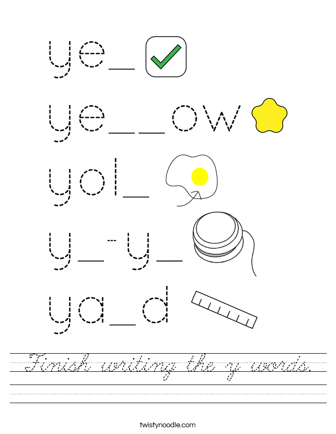 Finish writing the y words. Worksheet