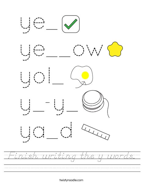 Finish writing the y words. Worksheet