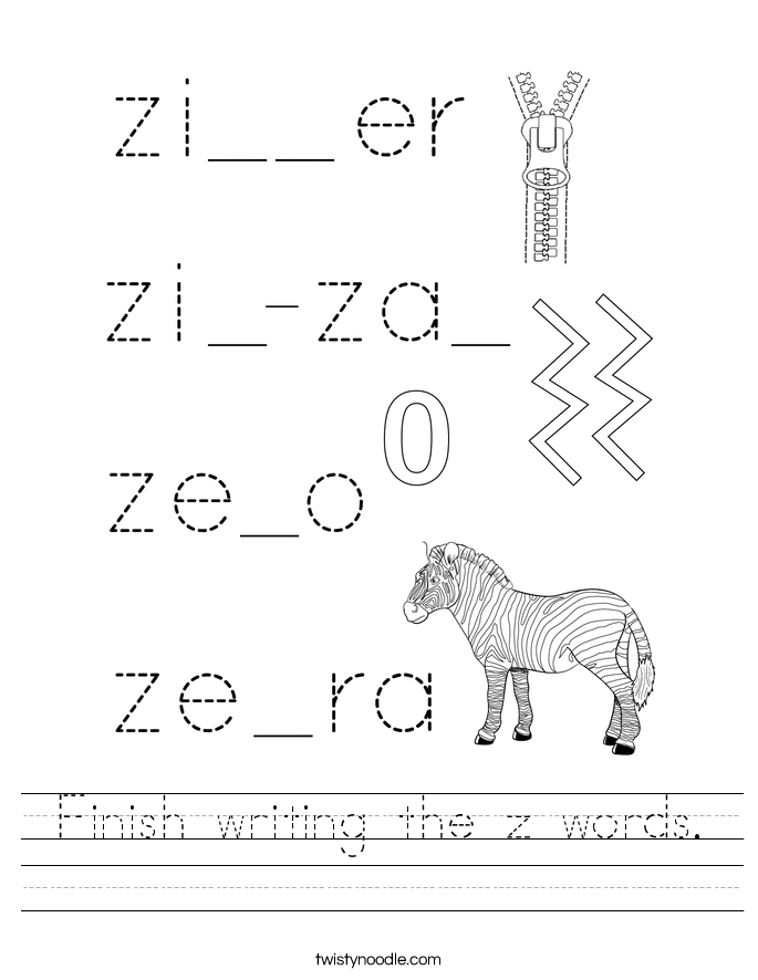 Finish writing the z words. Worksheet
