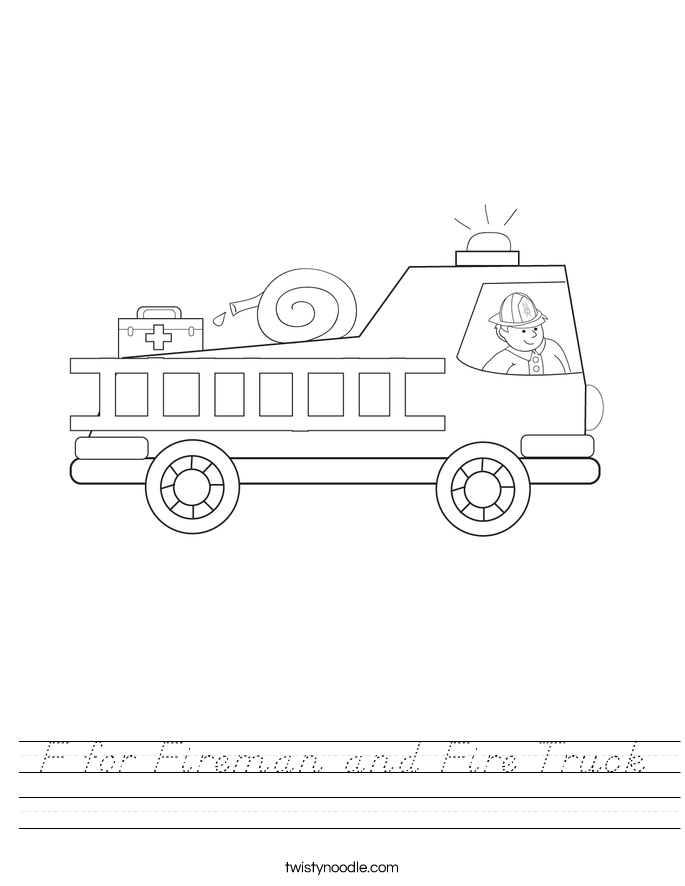 F for Fireman and Fire Truck Worksheet