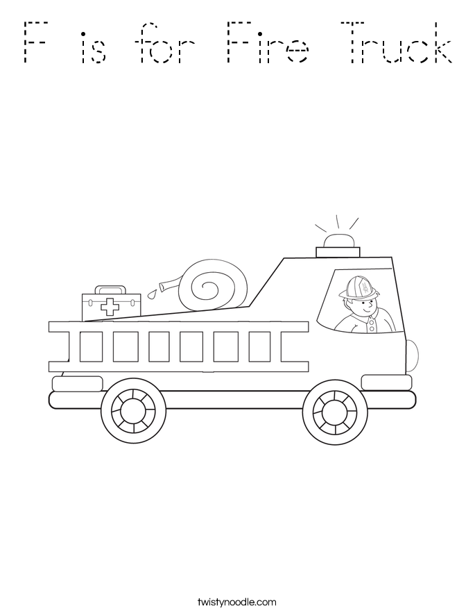 F is for Fire Truck Coloring Page